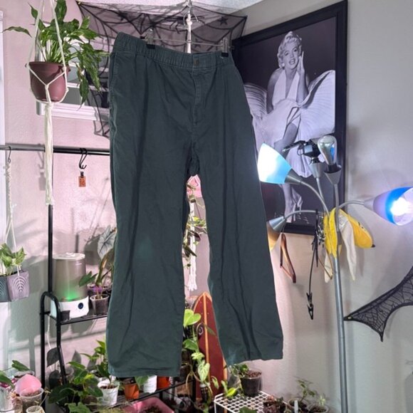 LL Bean Standard Fit Twill Pants XXL 30 Elastic Waist Casual Khaki Green - Picture 1 of 9